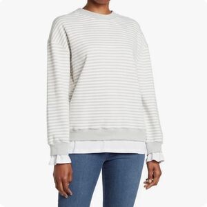 Cali Be Womens Gray Long Sleeve Striped Layered Oversized Sweatshirt Small NWT